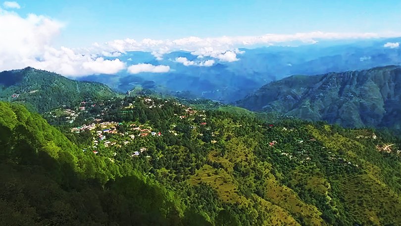 Panoramic view of hills and pine forests from Snow Viewpoint and Hawaghar in Lansdowne