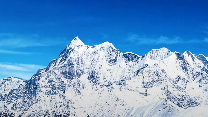Panoramic view of the towering Trishul Peak from Auli’s viewpoint, a scenic highlight in Auli.