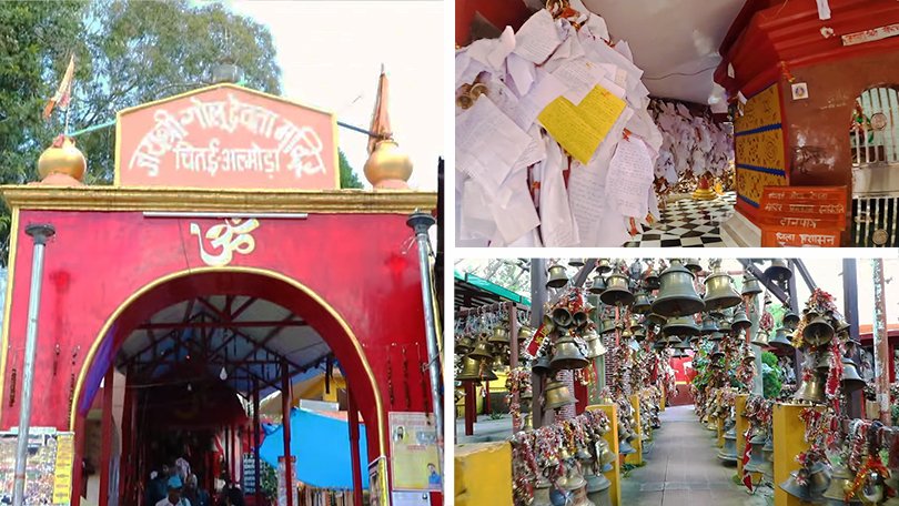 Famous Chitai Golu Temple near Binsar Uttarakhand, decorated with thousands of bells offered by devotees to the deity of justice.