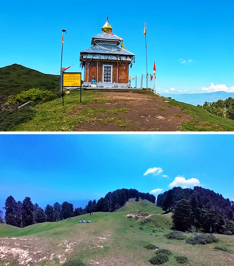 Beautiful Moila Top and Shiva temple in Chakrata with wide green meadows and the historic Mahasu Devta Temple, offering trekking and cultural experiences.