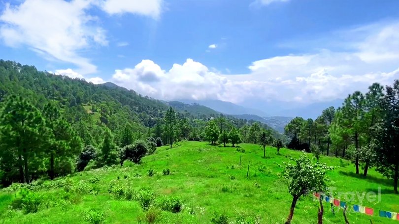 Chamba town valley view in winter with clear skies near Kanatal